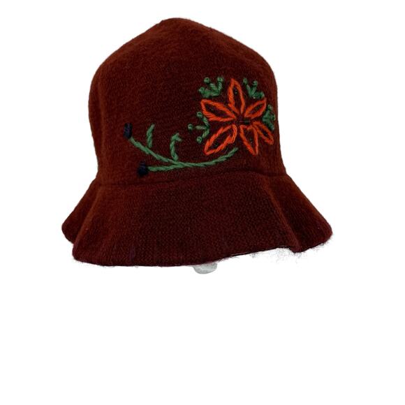 GAP Maroon Burgundy  Embroidered Floral Wool Blend Bucket Hat Y2K Vintage - Picture 7 of 9